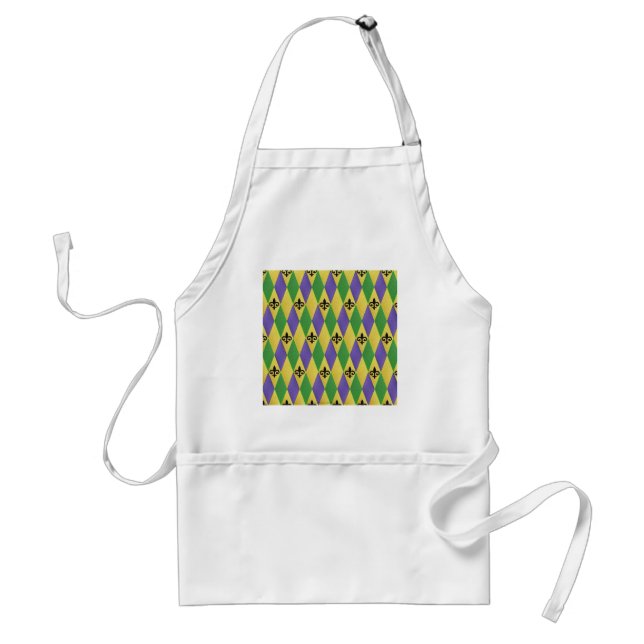 Mardi Gras Harlequin Fleur De Lis Adult Apron (Front)