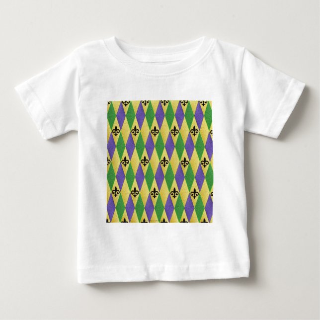 Mardi Gras Harlequin Fleur De Lis Baby T-Shirt (Front)