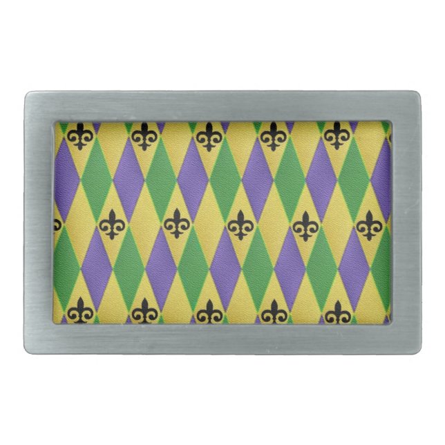 Mardi Gras Harlequin Fleur De Lis Belt Buckle (Front)