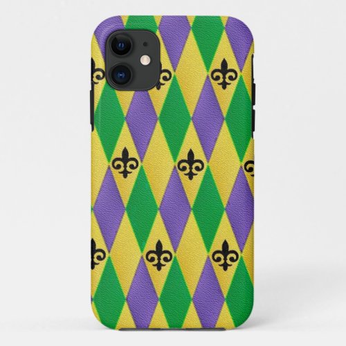 Mardi Gras Harlequin Fleur De Lis iPhone 11 Case