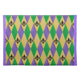 Mardi Gras Harlequin Fleur De Lis Cloth Placemat