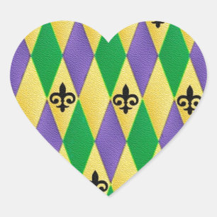 Mardi Gras Harlequin Fleur De Lis Heart Sticker