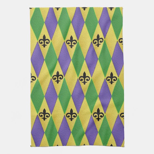 Mardi Gras Harlequin Fleur De Lis Kitchen Towels (Vertical)