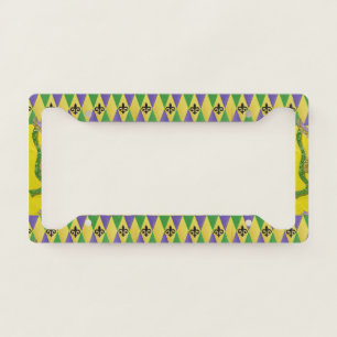 Mardi Gras Harlequin Fleur De Lis License Plate Frame