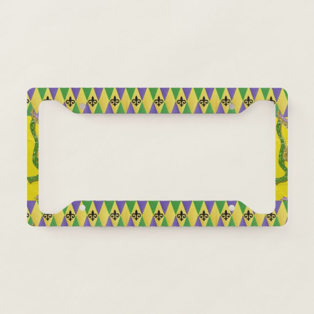Mardi Gras Harlequin Fleur De Lis License Plate Frame (Front)