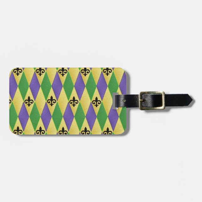 Mardi Gras Harlequin Fleur De Lis Luggage Tag (Front Horizontal)