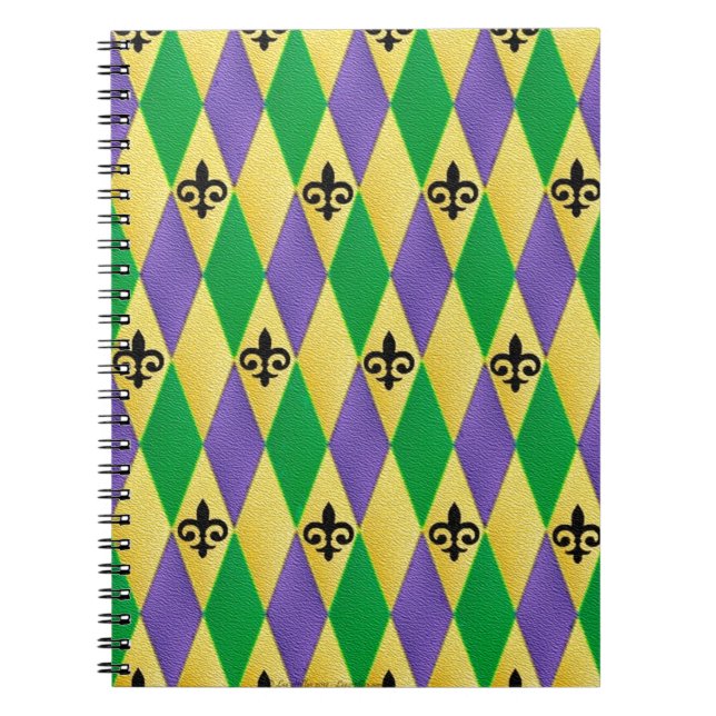 Mardi Gras Harlequin Fleur De Lis Notebook (Front)