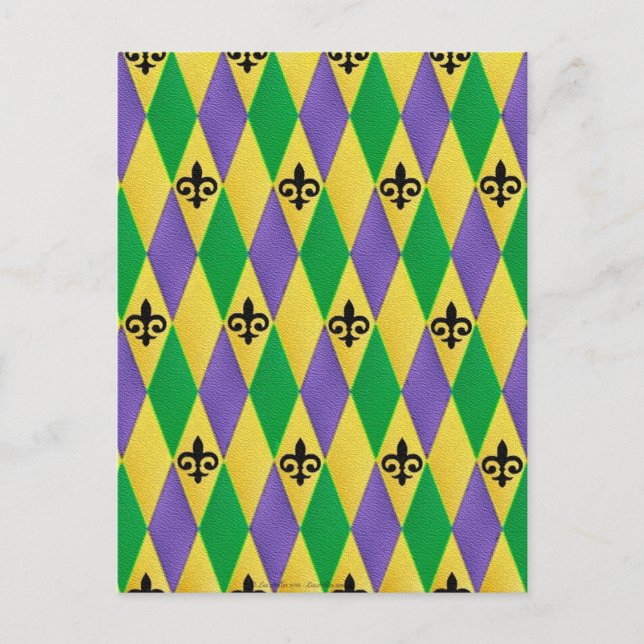 Mardi Gras Harlequin Fleur De Lis Postcard (Front)