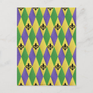 Mardi Gras Harlequin Fleur De Lis Postcard