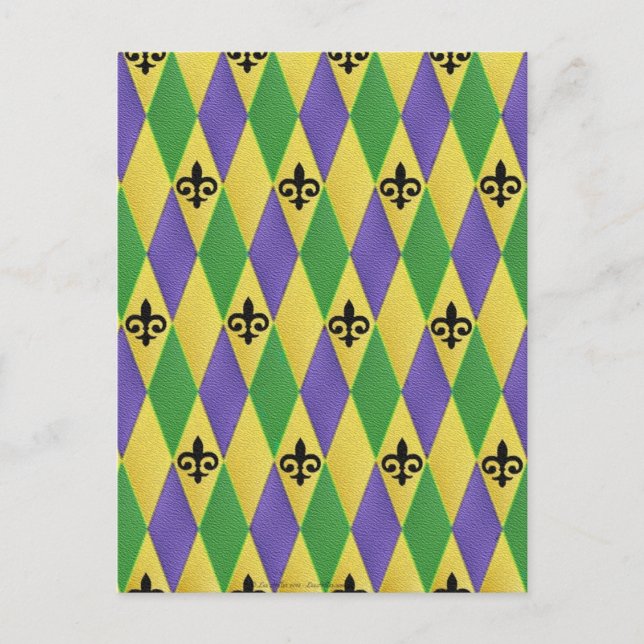 Mardi Gras Harlequin Fleur De Lis Postcard (Front)