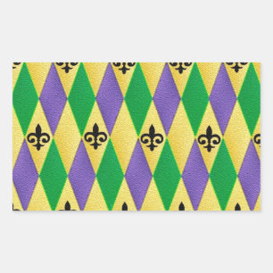 Mardi Gras Harlequin Fleur De Lis Rectangular Sticker
