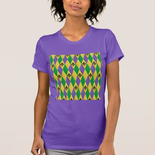 Mardi Gras Harlequin Fleur De Lis T_Shirt