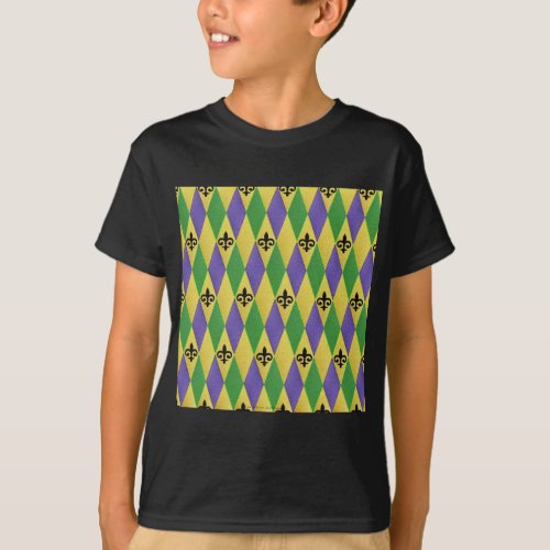 Mardi Gras Harlequin Fleur De Lis T_Shirt