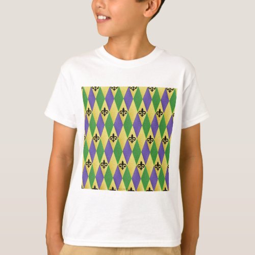 Mardi Gras Harlequin Fleur De Lis T_Shirt