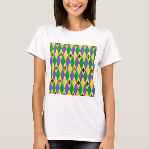 Mardi Gras Harlequin Fleur De Lis T-Shirt