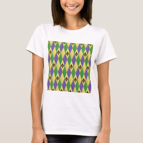 Mardi Gras Harlequin Fleur De Lis T_Shirt