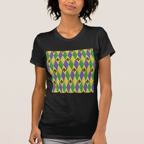 Mardi Gras Harlequin Fleur De Lis T_Shirt