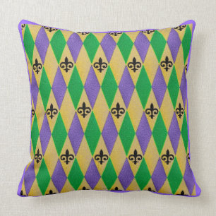 Mardi Gras Harlequin Fleur De Lis Throw Pillow