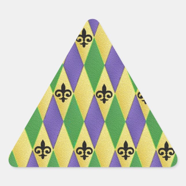 Mardi Gras Harlequin Fleur De Lis Triangle Sticker (Front)