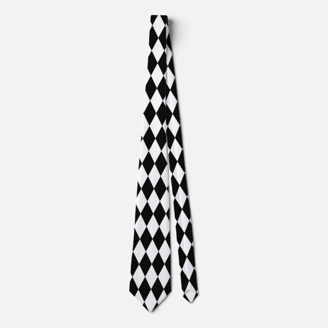 Mardi Gras Harlequin Hex Black White Neck Tie (Front)