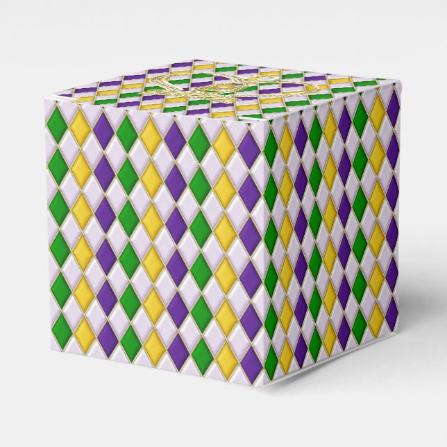 Mardi Gras Harlequin pattern2 with Crown Favor Boxes (Front Side)