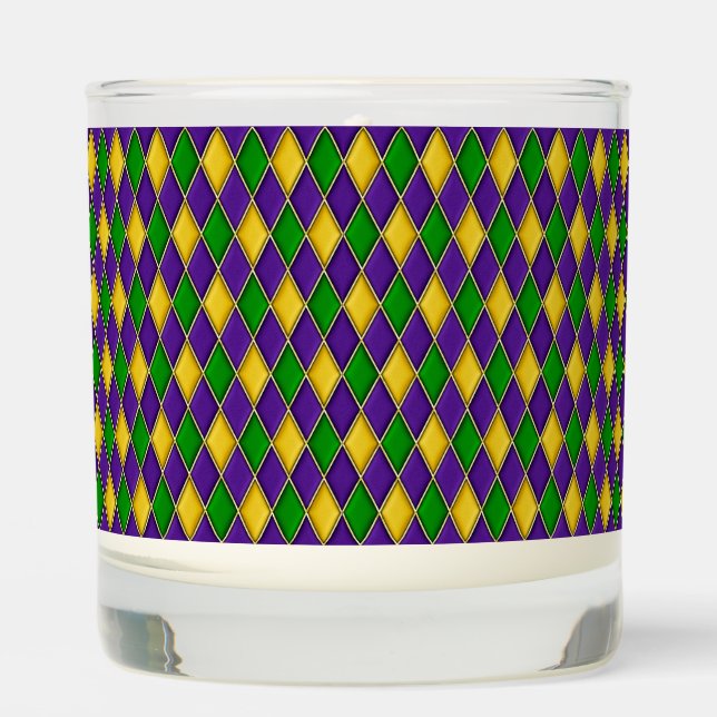 Mardi Gras Harlequin pattern candle (Front)