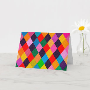 MARDI GRAS HARLEQUIN PATTERN Colorful Rhombi Card