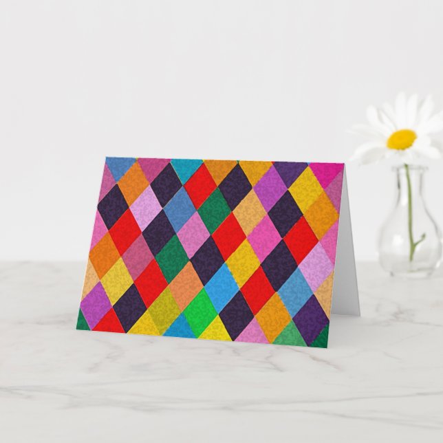 MARDI GRAS HARLEQUIN PATTERN Colorful Rhombi  Card (Small Plant)