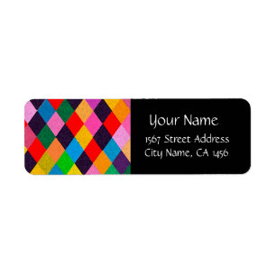 MARDI GRAS HARLEQUIN PATTERN Colorful Rhombi Label