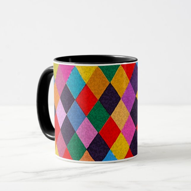 MARDI GRAS HARLEQUIN PATTERN Colorful Rhombi  Mug (Front Left)