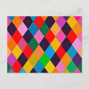MARDI GRAS HARLEQUIN PATTERN Colorful Rhombi Postcard