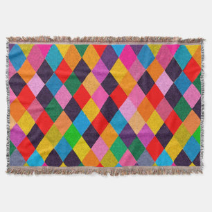 MARDI GRAS HARLEQUIN PATTERN Colorful Rhombi Throw Blanket