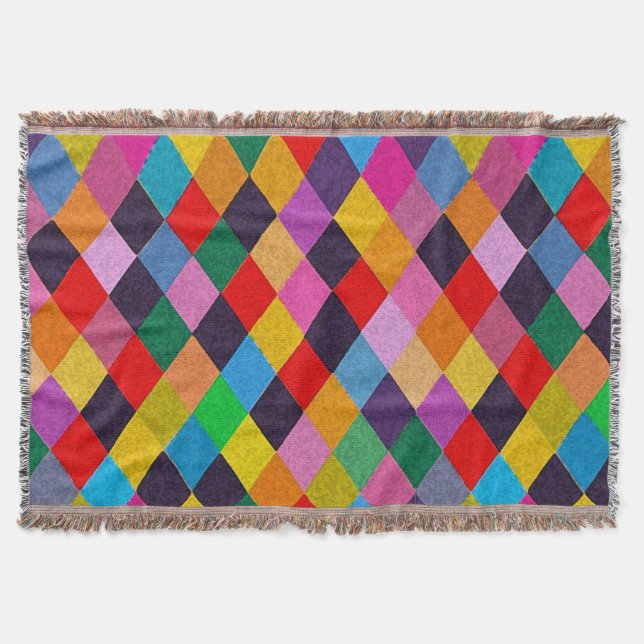 MARDI GRAS HARLEQUIN PATTERN Colorful Rhombi  Throw Blanket (Front)