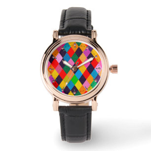 MARDI GRAS HARLEQUIN PATTERN Colorful Rhombi  Watch