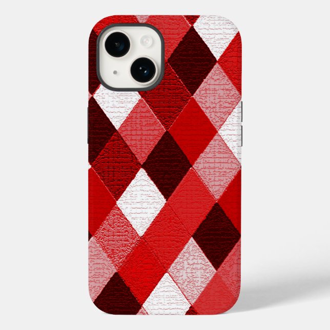 MARDI GRAS HARLEQUIN PATTERN Red Pink White Rhombi Case-Mate iPhone Case (Back)