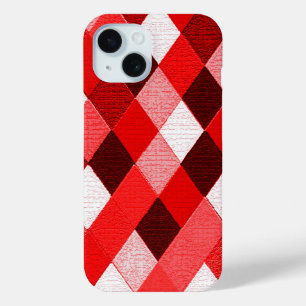 MARDI GRAS HARLEQUIN PATTERN Red Pink White Rhombi iPhone 15 Case