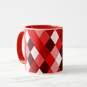 MARDI GRAS HARLEQUIN PATTERN Red Pink White Rhombi Mug