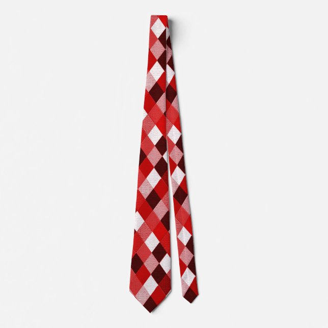 MARDI GRAS HARLEQUIN PATTERN Red Pink White Rhombi Neck Tie (Front)