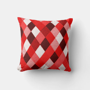 MARDI GRAS HARLEQUIN PATTERN Red Pink White Rhombi Throw Pillow