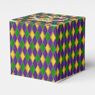 Mardi Gras Harlequin pattern with Crown Favor Boxes