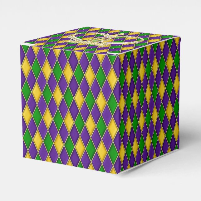 Mardi Gras Harlequin pattern with Crown Favor Boxes (Front Side)