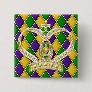 Mardi Gras Harlequin Square Button with Crown