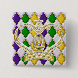 Mardi Gras Harlequin Square Button with Crown