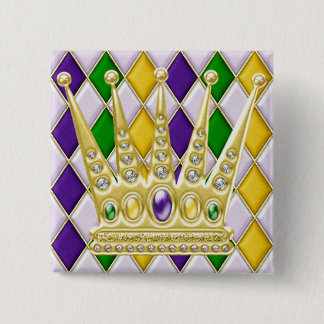 Mardi Gras Harlequin Square Button with Crown