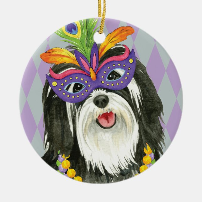 Mardi Gras Havanese Ceramic Ornament (Front)