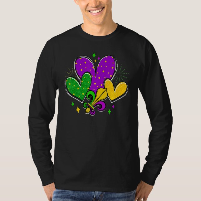 Mardi Gras Hearts Love Mardi Gras Fleur De Lys Fes T-Shirt (Front)