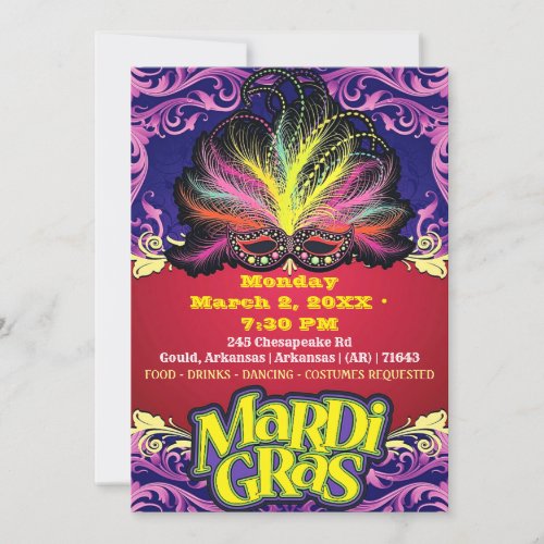 Mardi Gras Holiday Celebration  Party Invitation