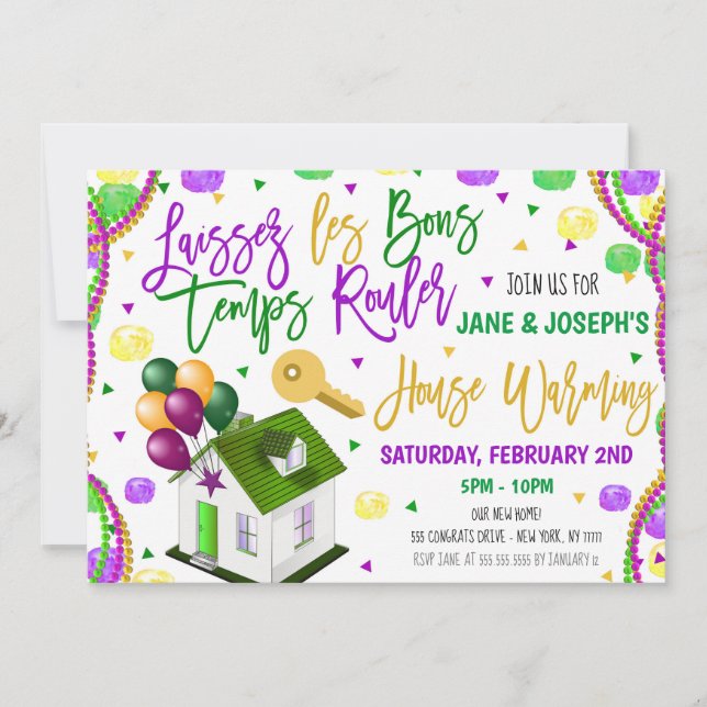 Mardi Gras House Warming Party Invitation (Front)