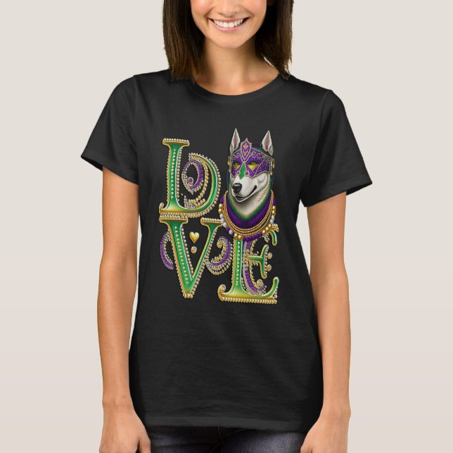 Mardi Gras Husky Word LOVE Masquerade T-Shirt (Front)