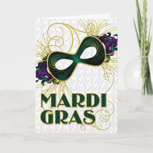 Mardi Gras in Violet Gold Green Mask Card